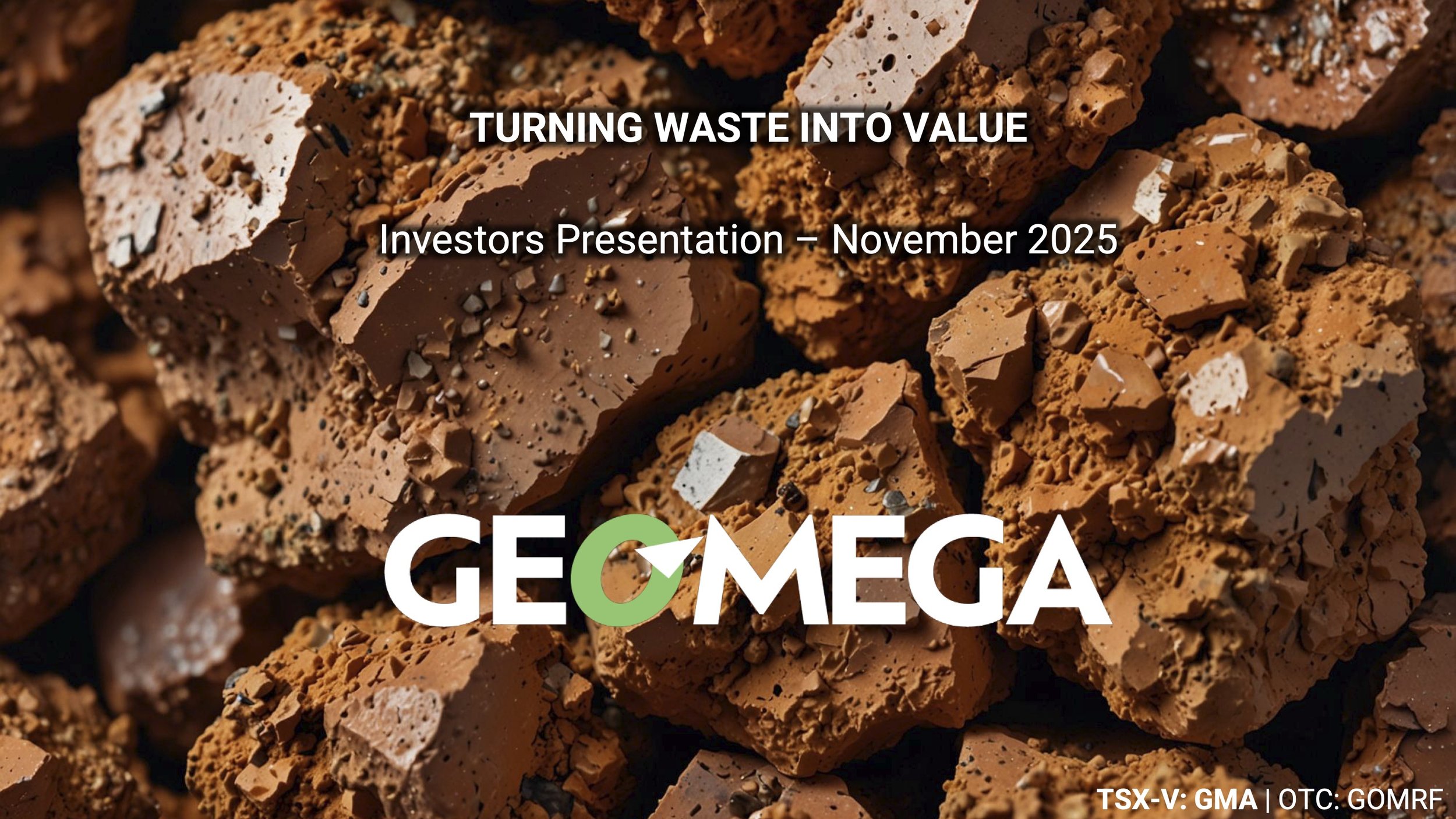 Couverture de la présentation aux investisseurs Geomega, novembre 2025 : Turning Waste Into Value